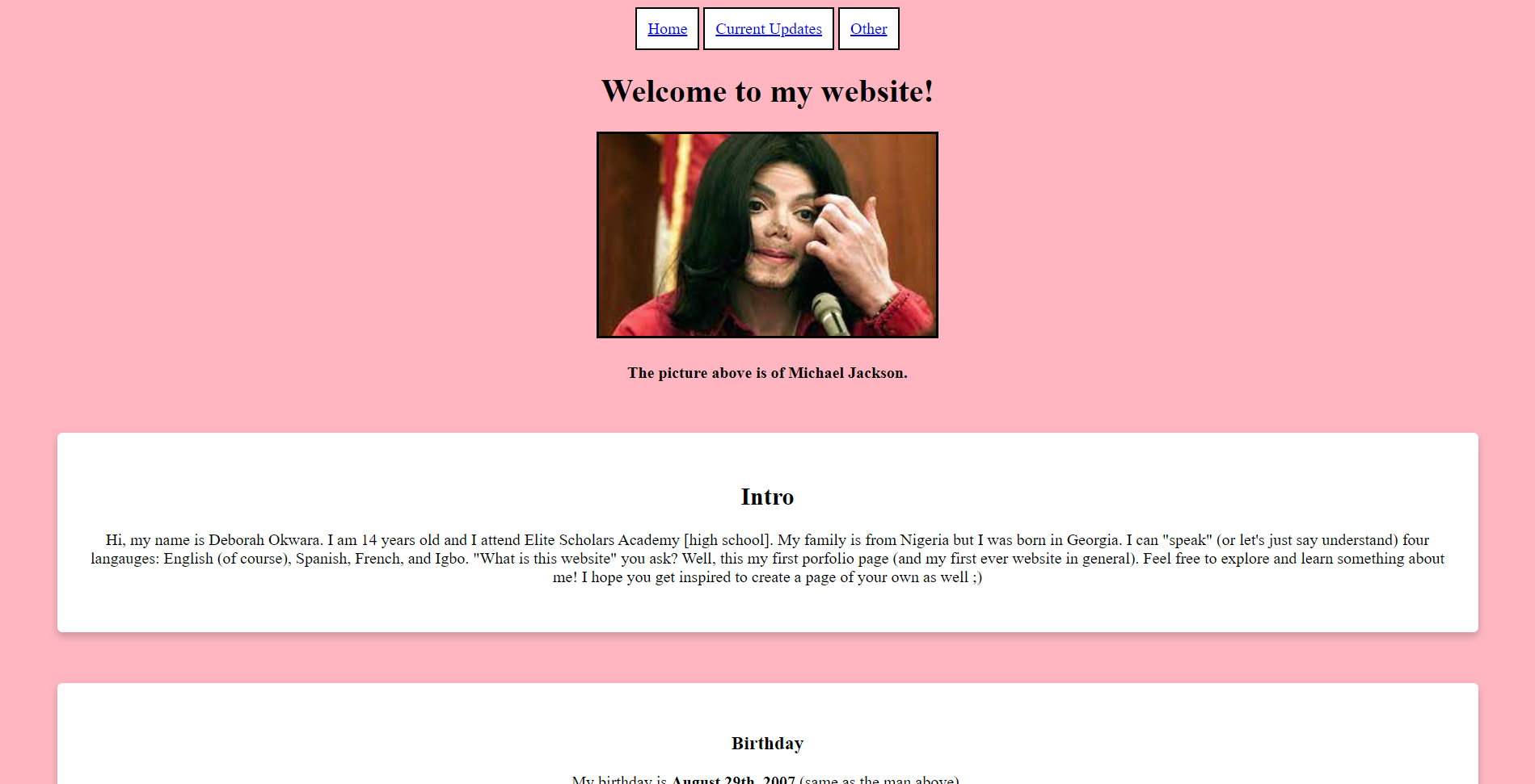 Picture of Student Webpage